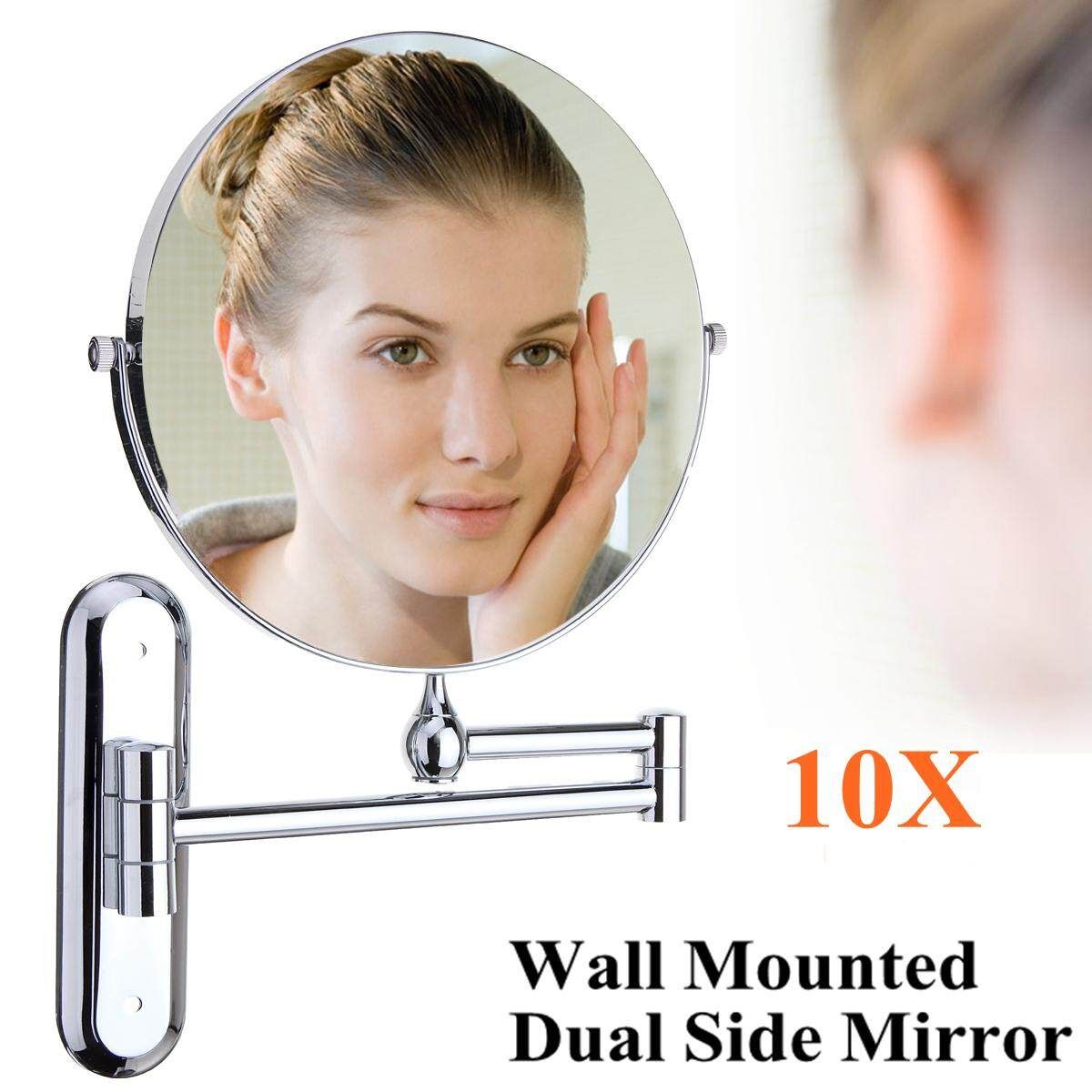10X Magnifying Double Side Make Up Mirror Wall Mount Swing Arm Cosmetic Bathroom