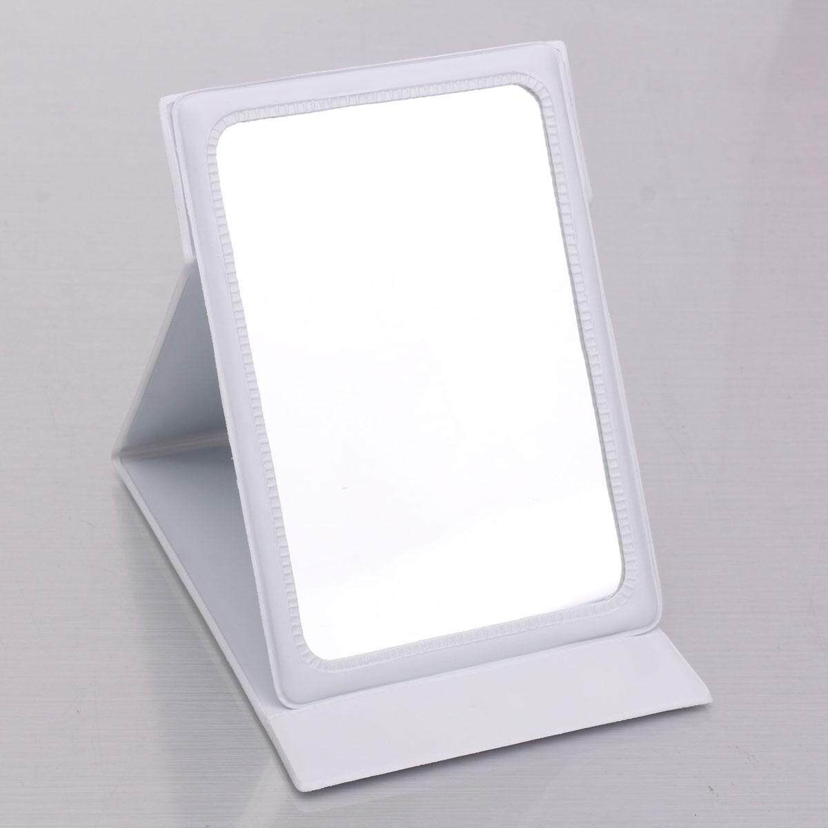 Portable Cosmetic Makeup Miror Folding Pocket Stand Compact Travel PU Leatherr White White