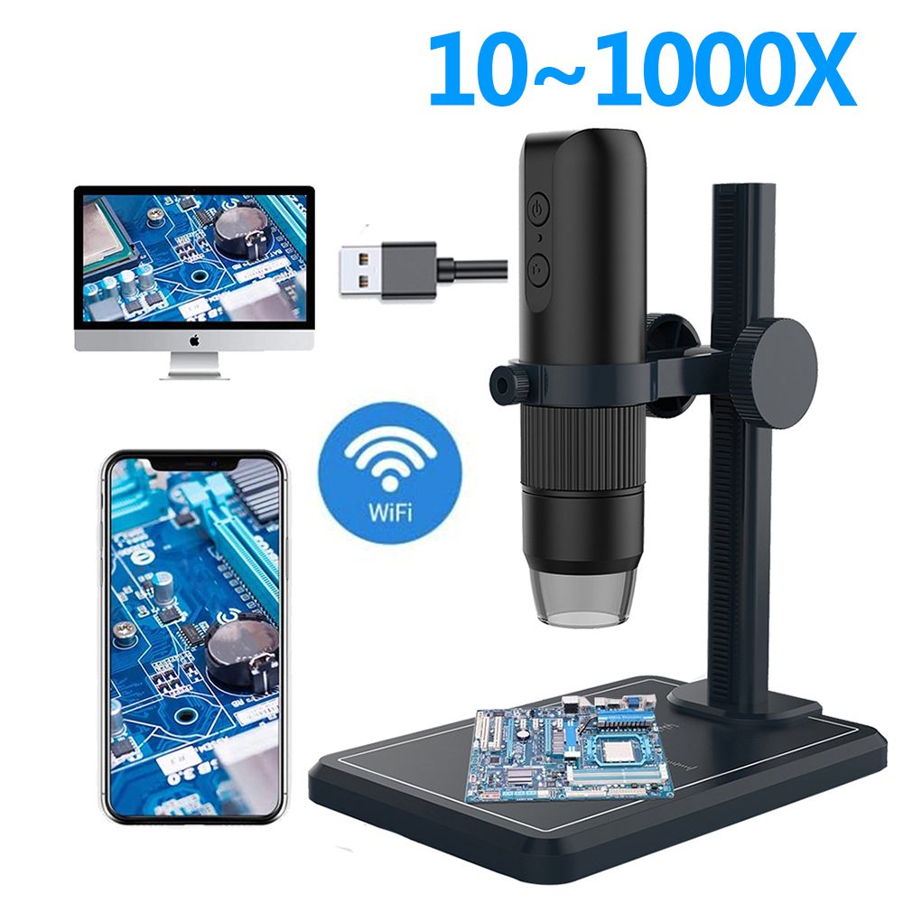 WIFI USB HD Desktop Digital Electronics Microscope Adjustable 1600X 8 LED Zoom Magnifier Mobile For Phone PC Repair Coins