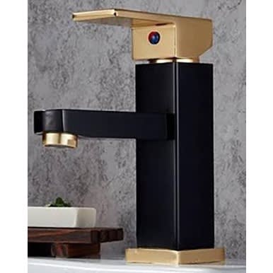 Square Black And Gold Basin Mixer