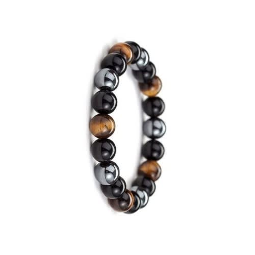 Tiger Eye Obsidian Bead Bracelet - Black