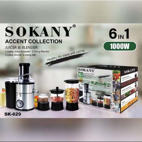 6 In 1 Multifunction Juicer + Blender + Mincer & Mill -1000w -SK-629