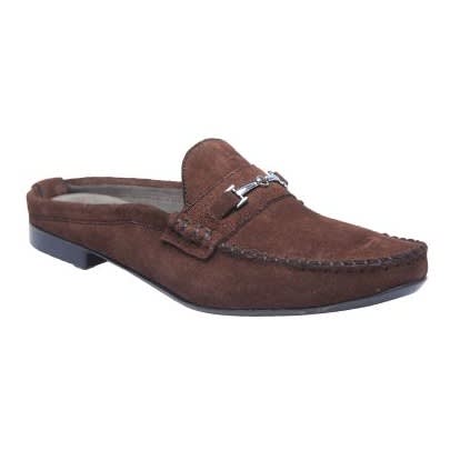 Suede Half Shoe With Chain Detail - Brown
