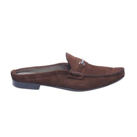 Suede Half Shoe With Chain Detail - Brown