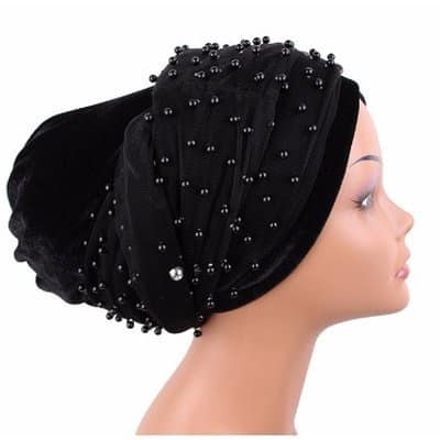 Beaded Velvet Turban - Black