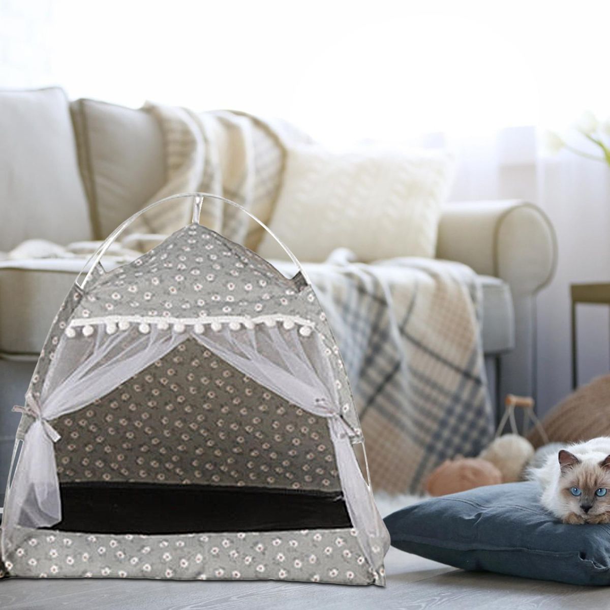 Small Medium Large Dog Cat Bed House Cave Kennel Pad Cushion XL Gray
