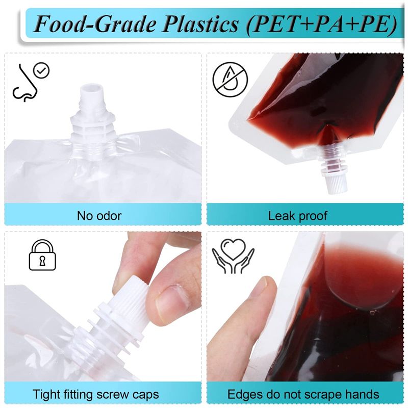 50Pcs Portable Transparent Plastic Spout Pouch Plastic Bottle Pouch for Liquid Drink Pouch Sealed Packaging Bag