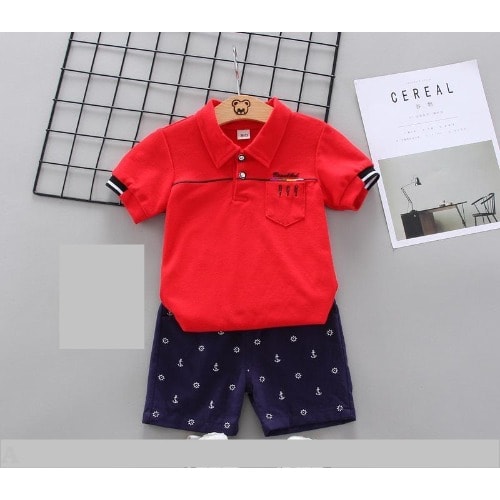 Designer Lookalike Polo Shorts Set - Red