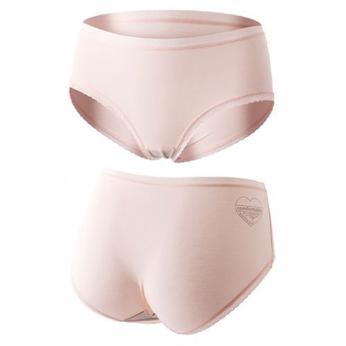 Woman Seamless Sexy Soft Breathable Mid Waist Lace Hem Modal Briefs-Light Gray