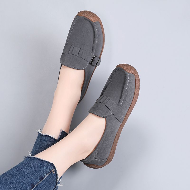 New Women Flats Shoes Female Cow Leather Moccasins Woman Cutout Loafers Slip On Oxfords Flats Grey