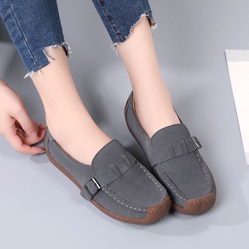 New Women Flats Shoes Female Cow Leather Moccasins Woman Cutout Loafers Slip On Oxfords Flats Grey