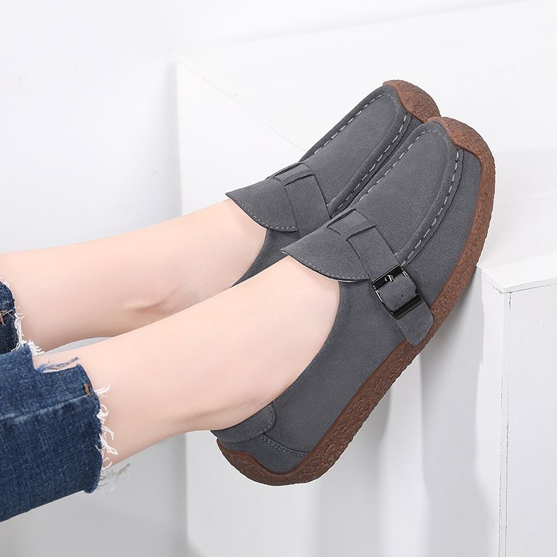 New Women Flats Shoes Female Cow Leather Moccasins Woman Cutout Loafers Slip On Oxfords Flats Grey