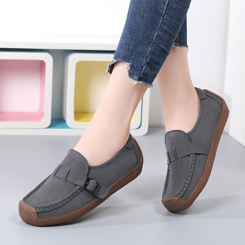 New Women Flats Shoes Female Cow Leather Moccasins Woman Cutout Loafers Slip On Oxfords Flats Grey