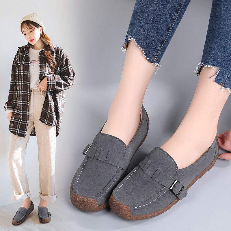 New Women Flats Shoes Female Cow Leather Moccasins Woman Cutout Loafers Slip On Oxfords Flats Grey