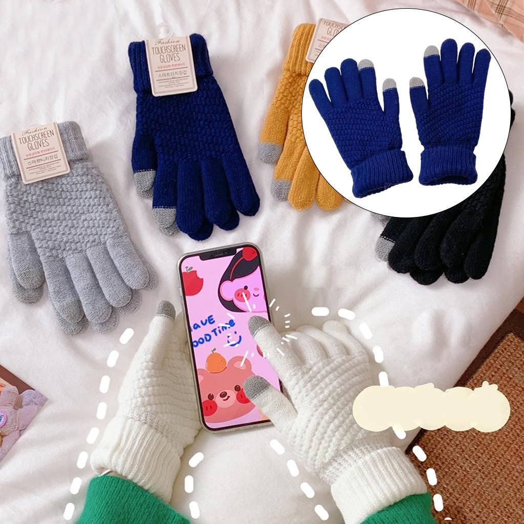 Student Winter Knit Glove Wool Windproof  Blue