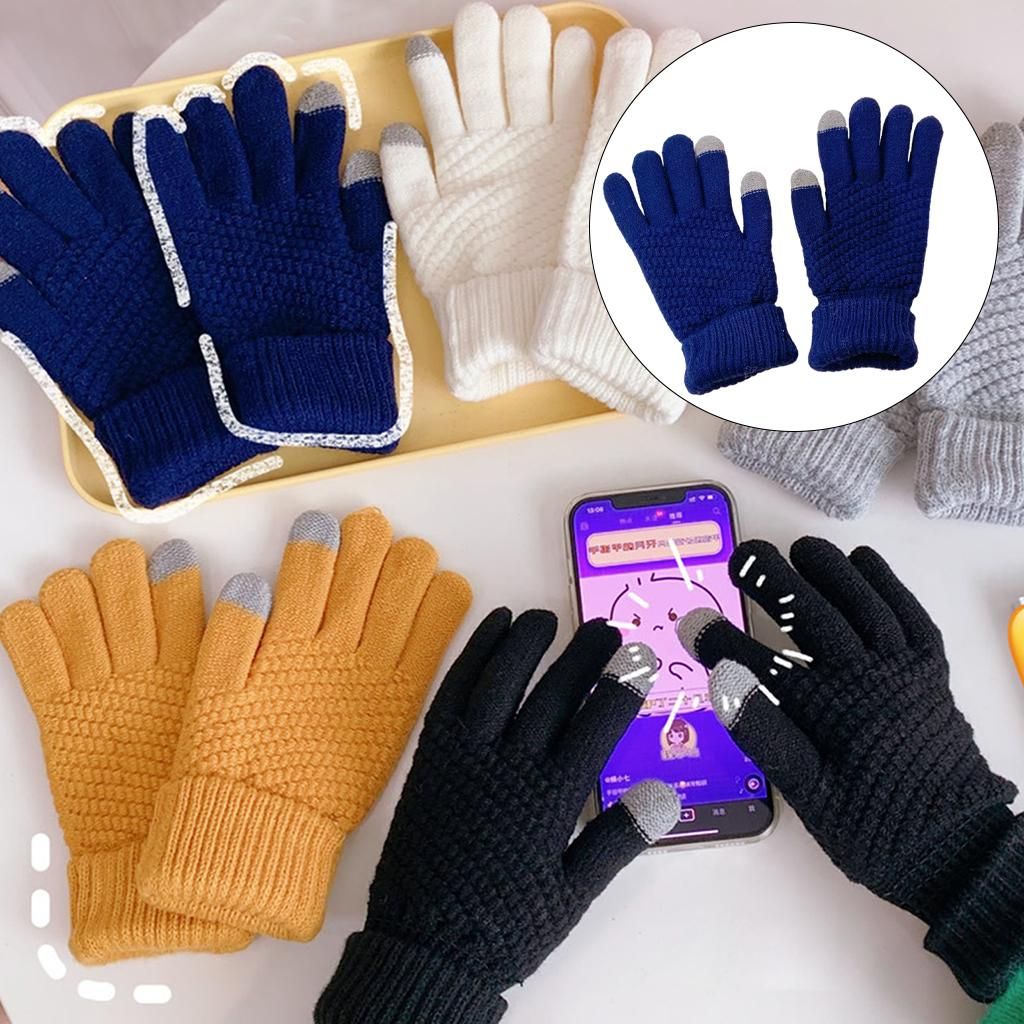 Student Winter Knit Glove Wool Windproof  Blue