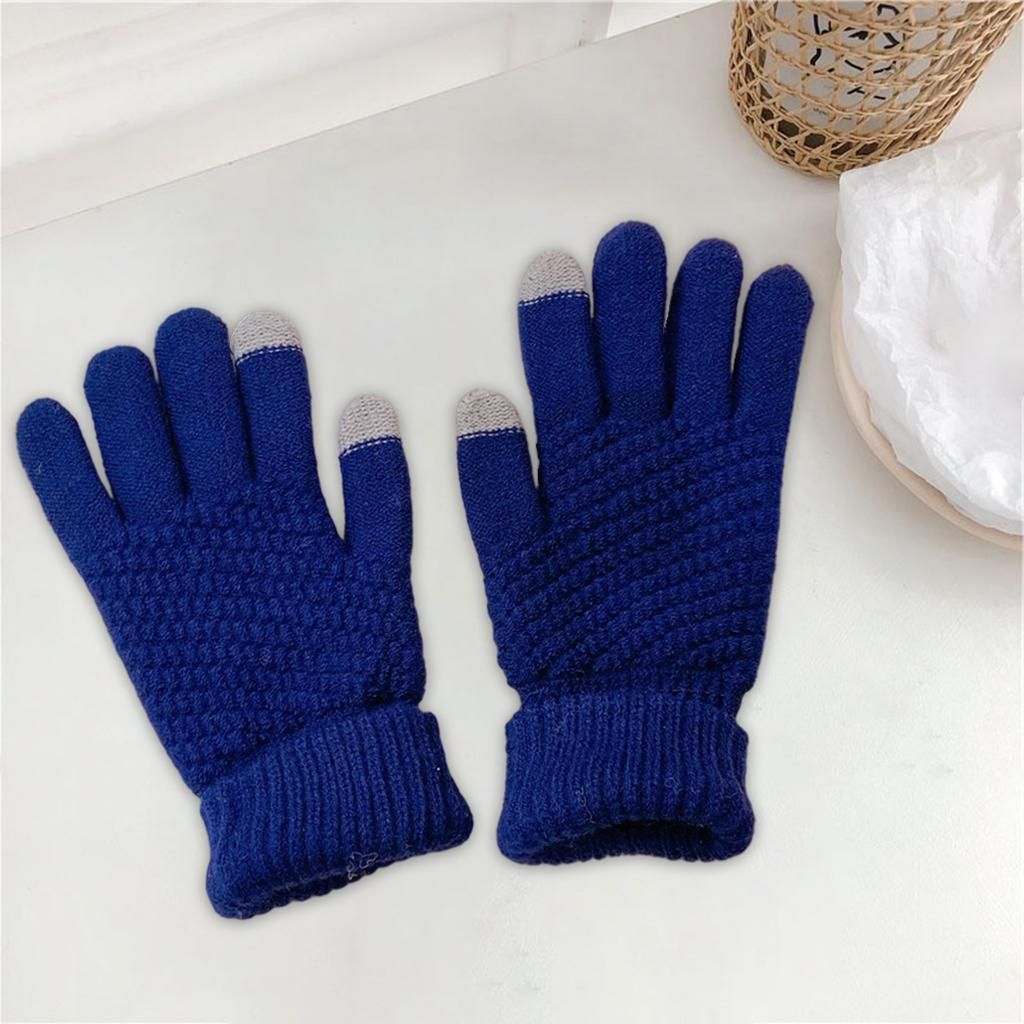 Student Winter Knit Glove Wool Windproof  Blue