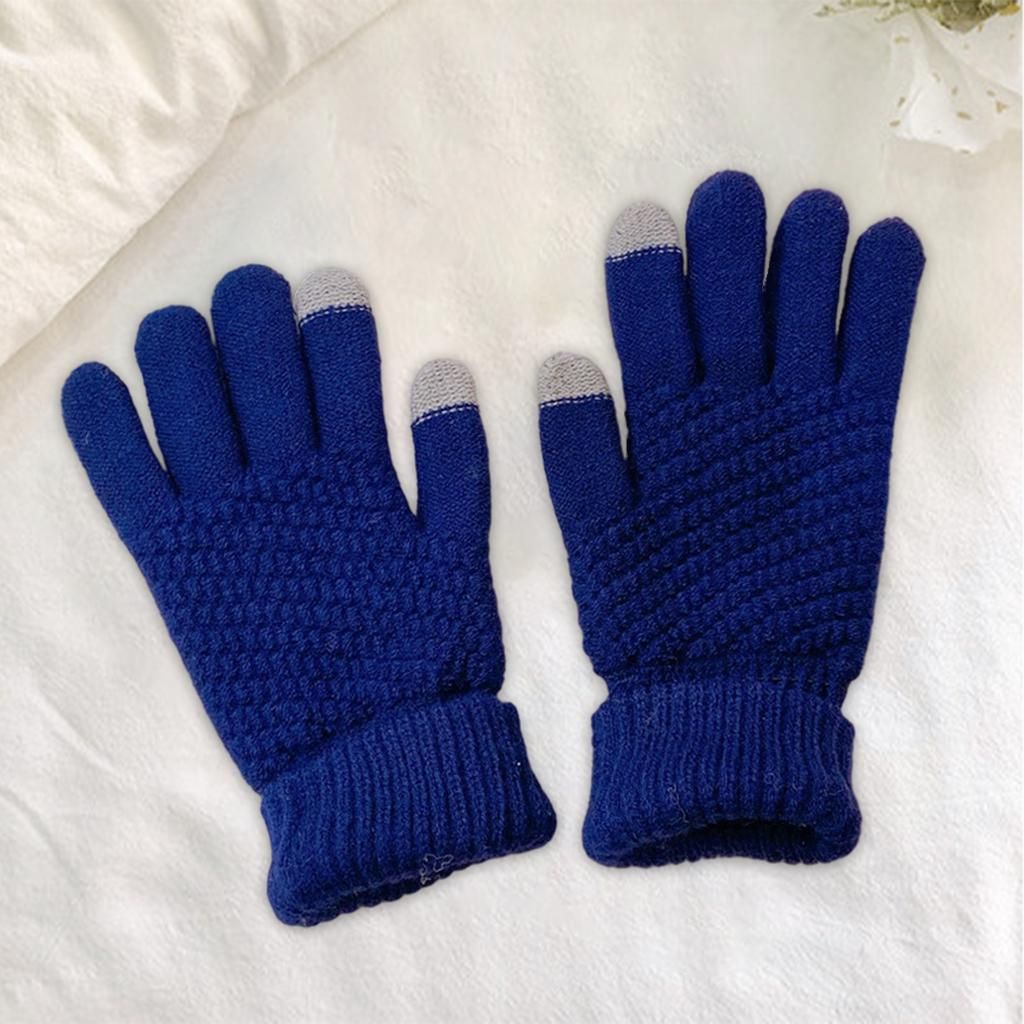 Student Winter Knit Glove Wool Windproof  Blue