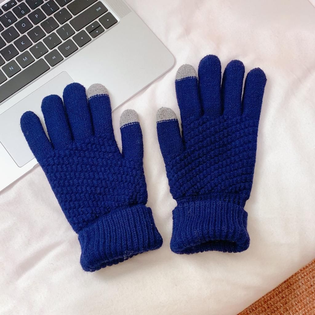 Student Winter Knit Glove Wool Windproof  Blue