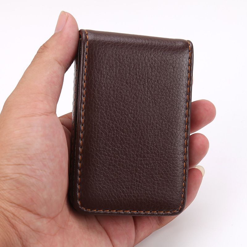 Leather Vertical Style Magnetic Suction Business Card Holder