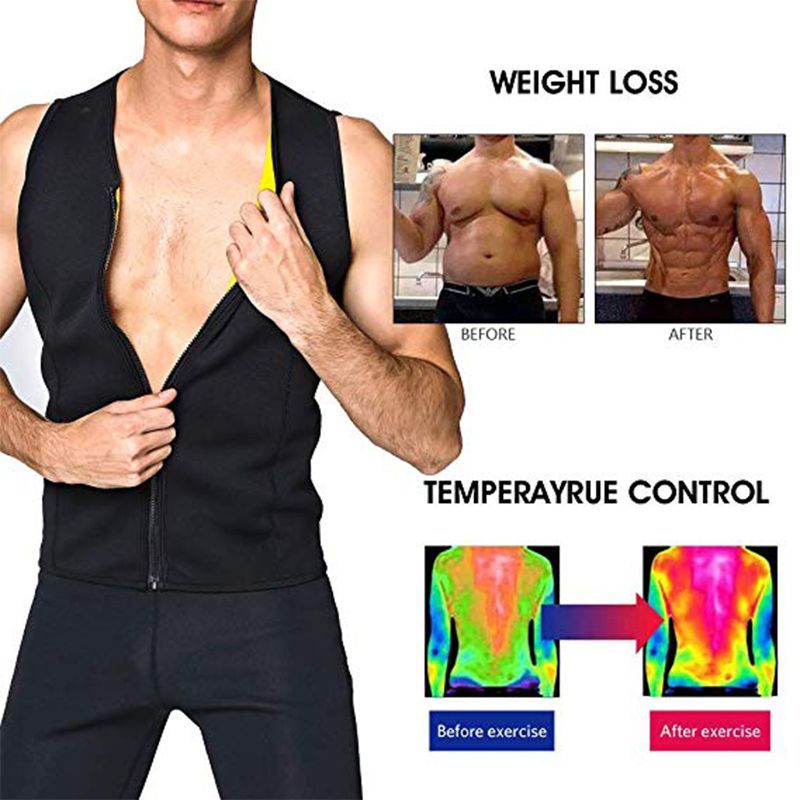 Men Neoprene Sauna Suit Hot Body Shaper Corset For Weight Loss With Zipper Waist Trainer Vest Tank