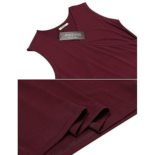 Women Sexy Front Cross V-Neck Sleeveless Solid Pullover Elastic Slim Tank Package Hip Dress ( Red )