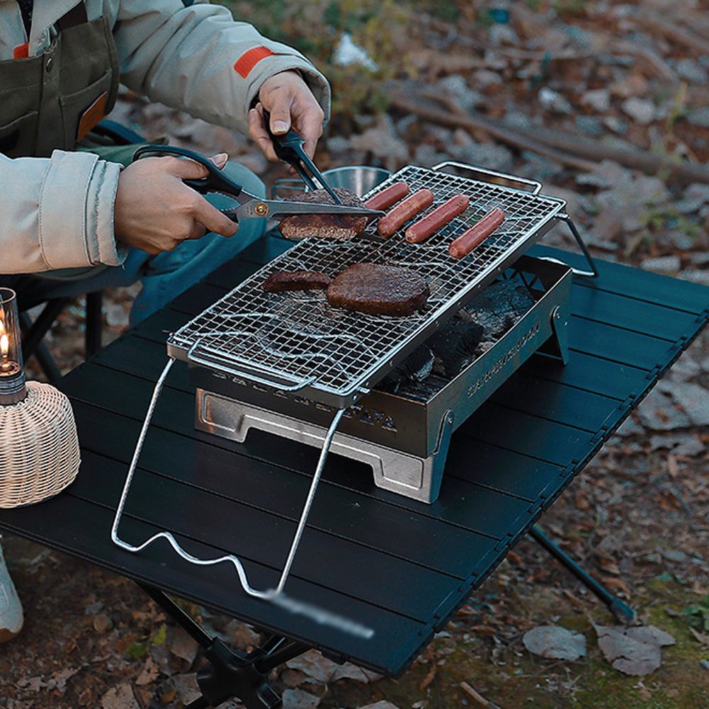 Folding Campfire Grill, Stainless Steel Grate Barbecue Grill