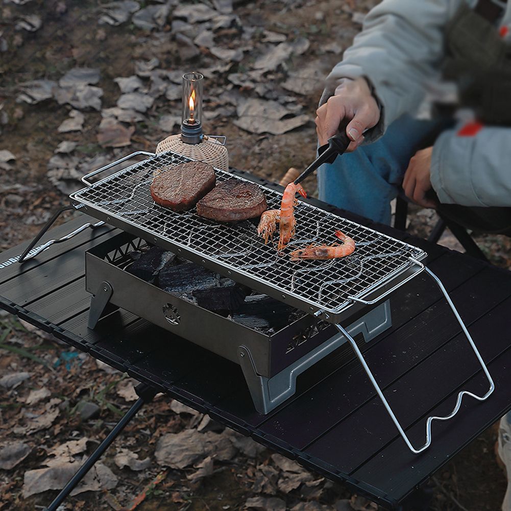 Folding Campfire Grill, Stainless Steel Grate Barbecue Grill