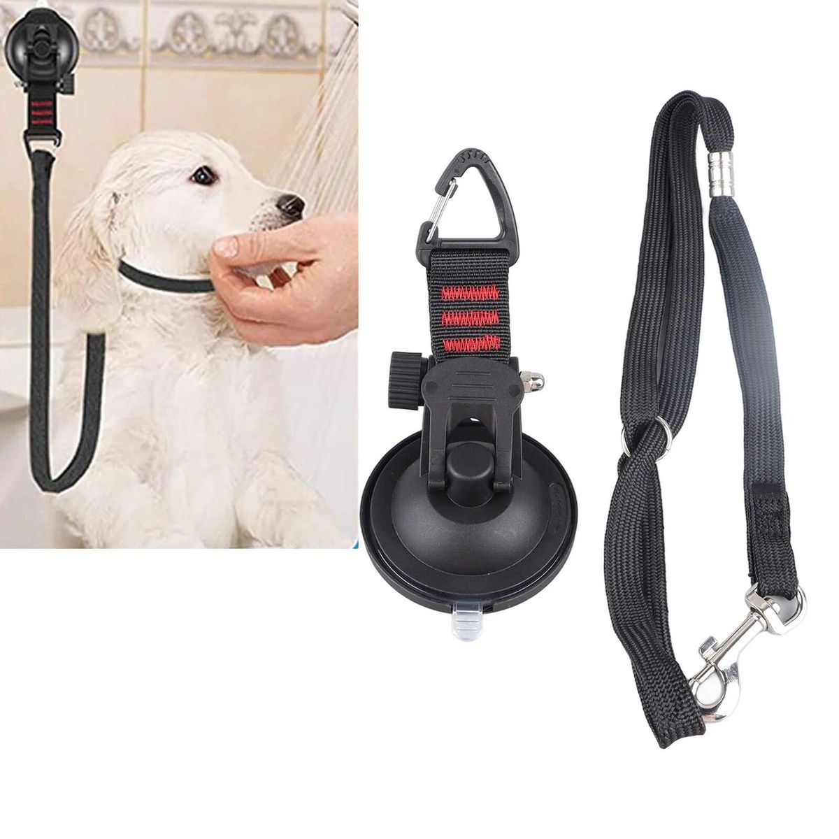 Dog Bathing Tether with Suction Cup Adjustable Collar Dog Tub Restraint Leash for Pet Dog Cat Shower and Grooming