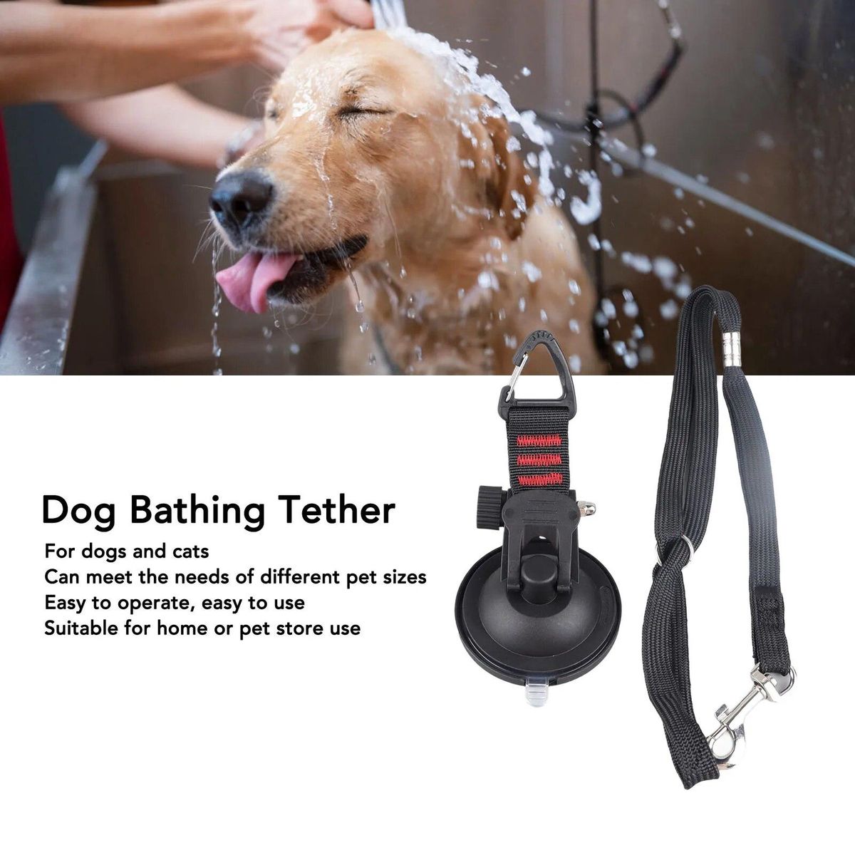 Dog Bathing Tether with Suction Cup Adjustable Collar Dog Tub Restraint Leash for Pet Dog Cat Shower and Grooming