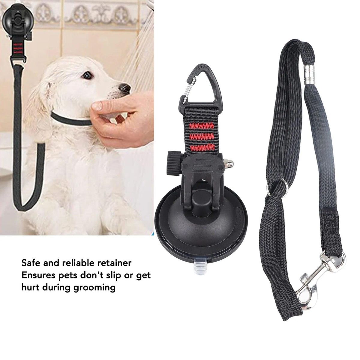 Dog Bathing Tether with Suction Cup Adjustable Collar Dog Tub Restraint Leash for Pet Dog Cat Shower and Grooming
