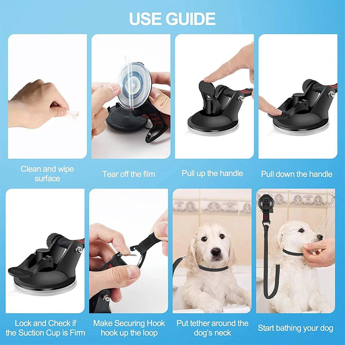 Dog Bathing Tether with Suction Cup Adjustable Collar Dog Tub Restraint Leash for Pet Dog Cat Shower and Grooming