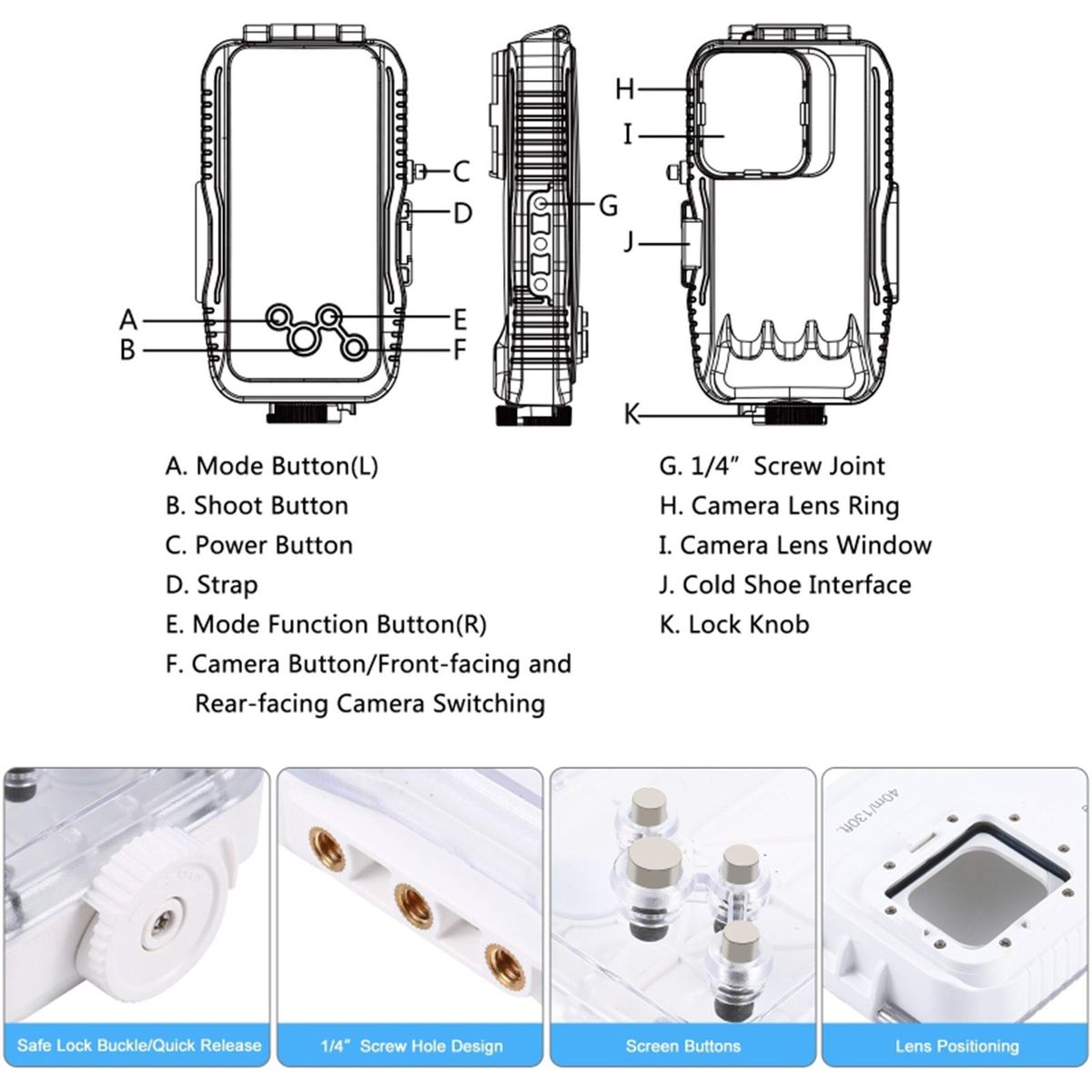 40m Diving Surfing Waterproof  Case Cover For PC Glass 12 Or12 Pro