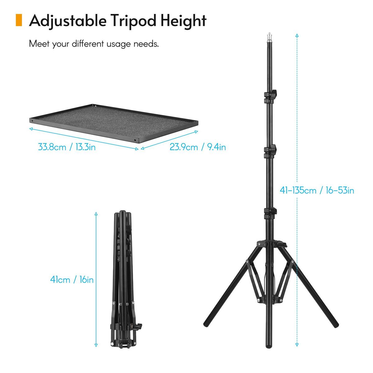 Universal Laptop Projector Tripod Stand & Holder Aluminum Alloy Computer Projector Floor Stand 41-135cm/ 16-53in Ajudtable Height for Stage Studio Outdoor Use