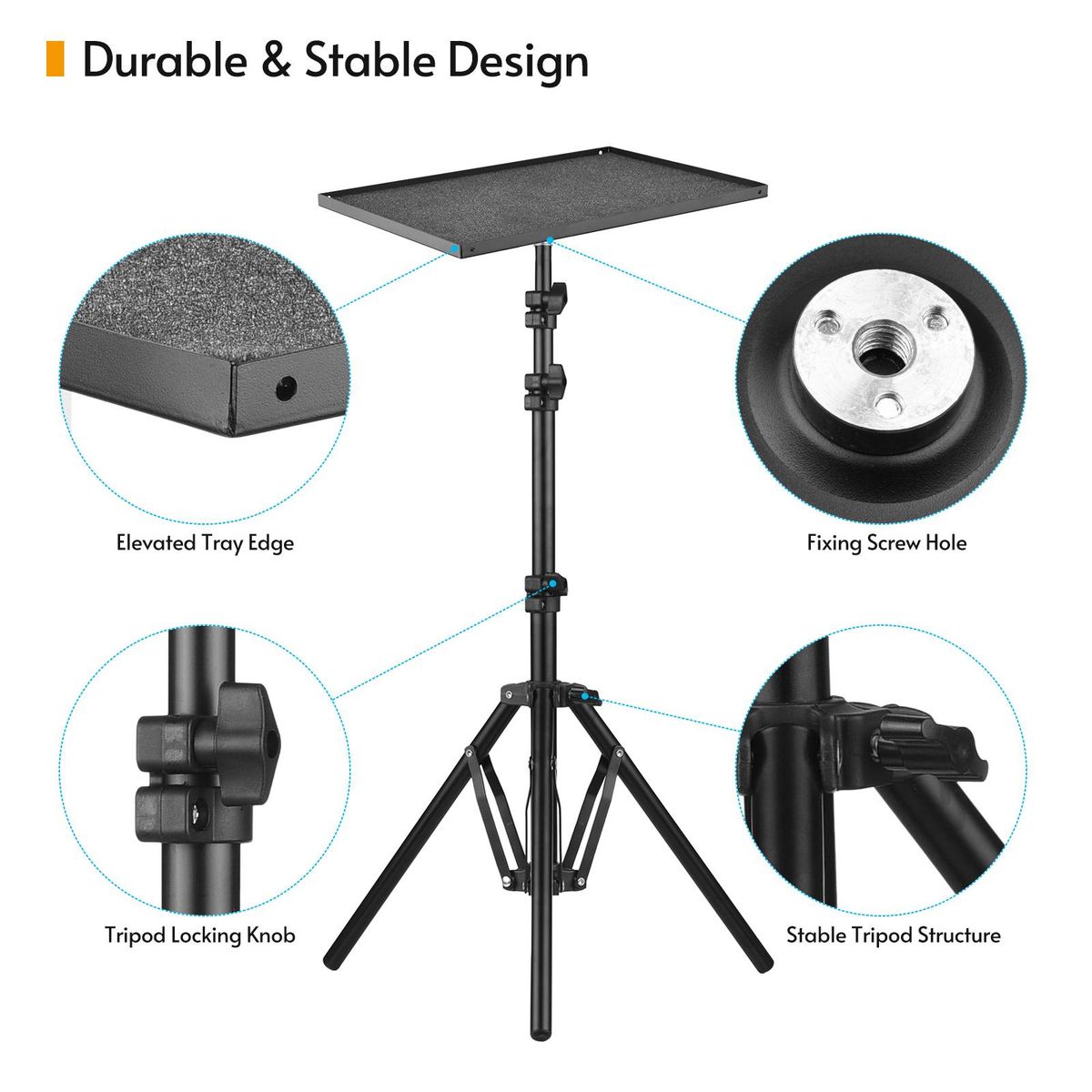 Universal Laptop Projector Tripod Stand & Holder Aluminum Alloy Computer Projector Floor Stand 41-135cm/ 16-53in Ajudtable Height for Stage Studio Outdoor Use