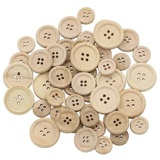 50 Pcs Mixed Wooden Buttons Natural Color Round 4-Holes Sewing Scrapbooking DIY