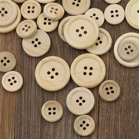 50 Pcs Mixed Wooden Buttons Natural Color Round 4-Holes Sewing Scrapbooking DIY