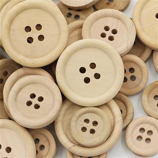 50 Pcs Mixed Wooden Buttons Natural Color Round 4-Holes Sewing Scrapbooking DIY