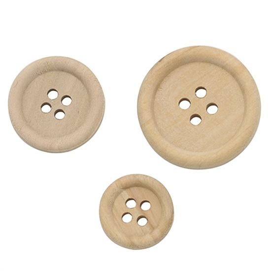 50 Pcs Mixed Wooden Buttons Natural Color Round 4-Holes Sewing Scrapbooking DIY