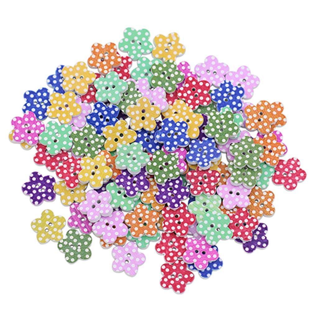 100 Pcs Lovely Wooden Buttons DIY Sewing Scrapbooking Flower Dots Mixed 15 X 2mm