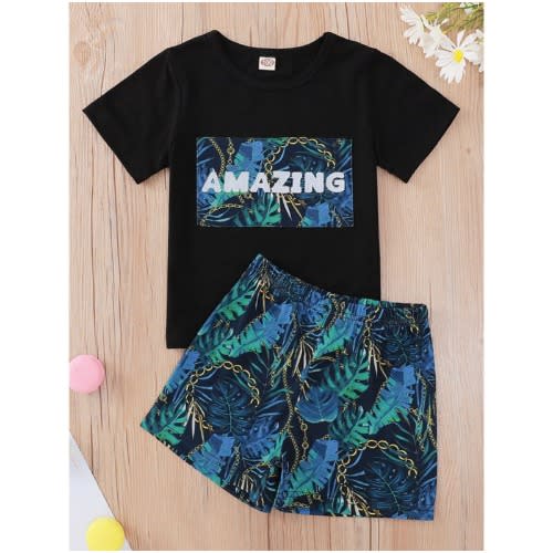 2 Pieces Boy Amazing Plant Chain Print Set Tee & Shorts