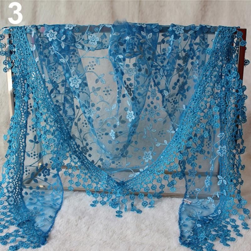 Elegant Triangle Floral Lace Wrap Scarf Women Tassel-Red