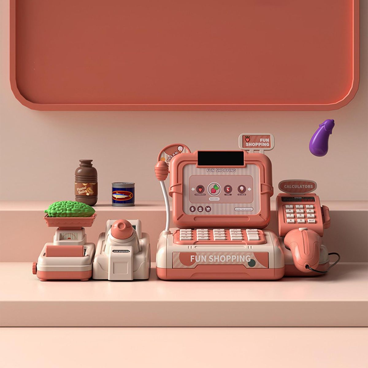 Simulation Children's Supermarket Store Toys Cash Orange