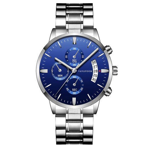 Stainless Steel Wristwatch Quartz Business Watch Blue
