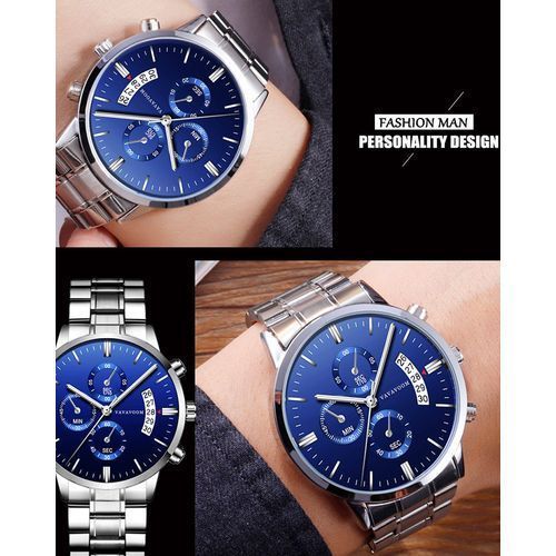 Stainless Steel Wristwatch Quartz Business Watch Blue