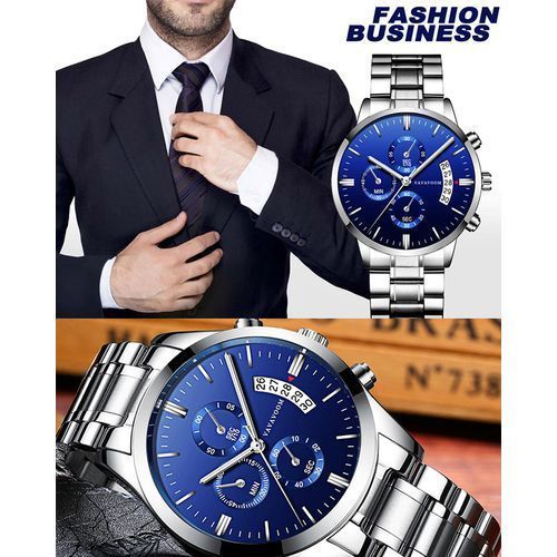Stainless Steel Wristwatch Quartz Business Watch Blue