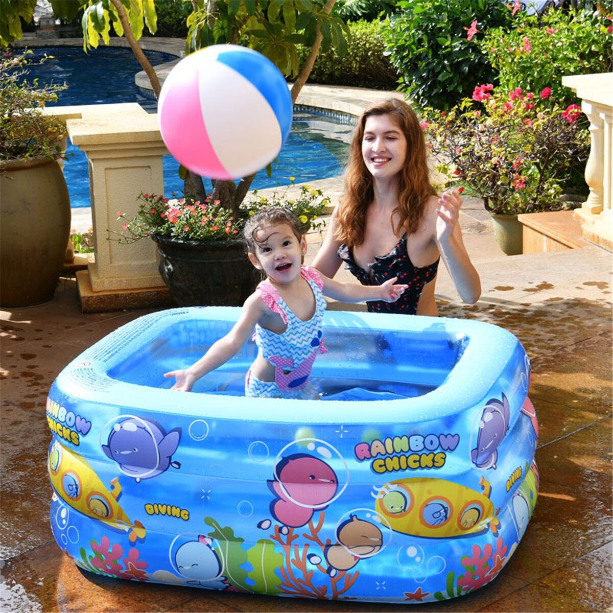Summer 3 Layer Inflatable Swimming Pool Ortable Foldable Adult/children's Pool Bath Tub Outdoor Indoor 155×108×52cm