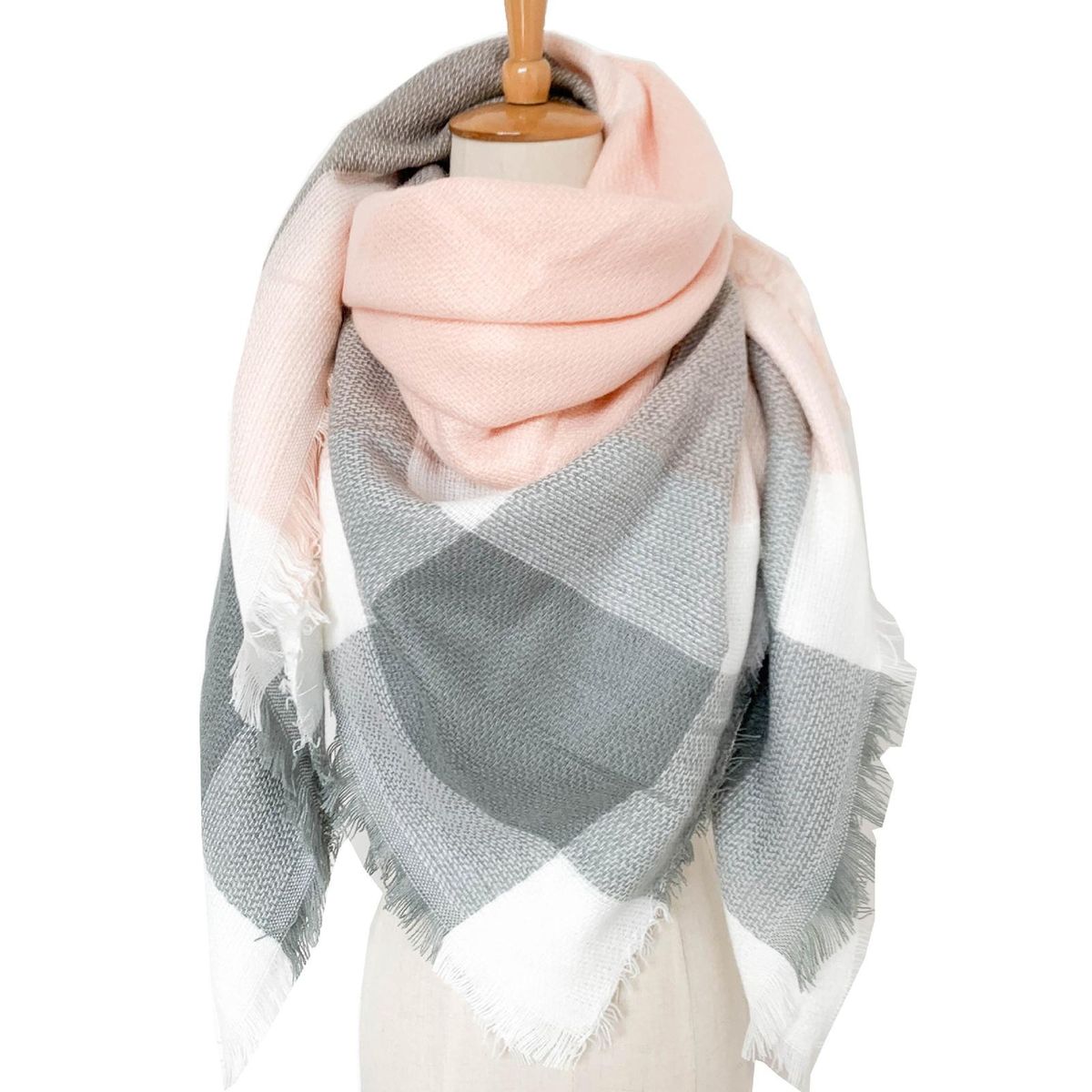 Shawl Wrap Classic Plaid Square Large Size-Cherry Pink