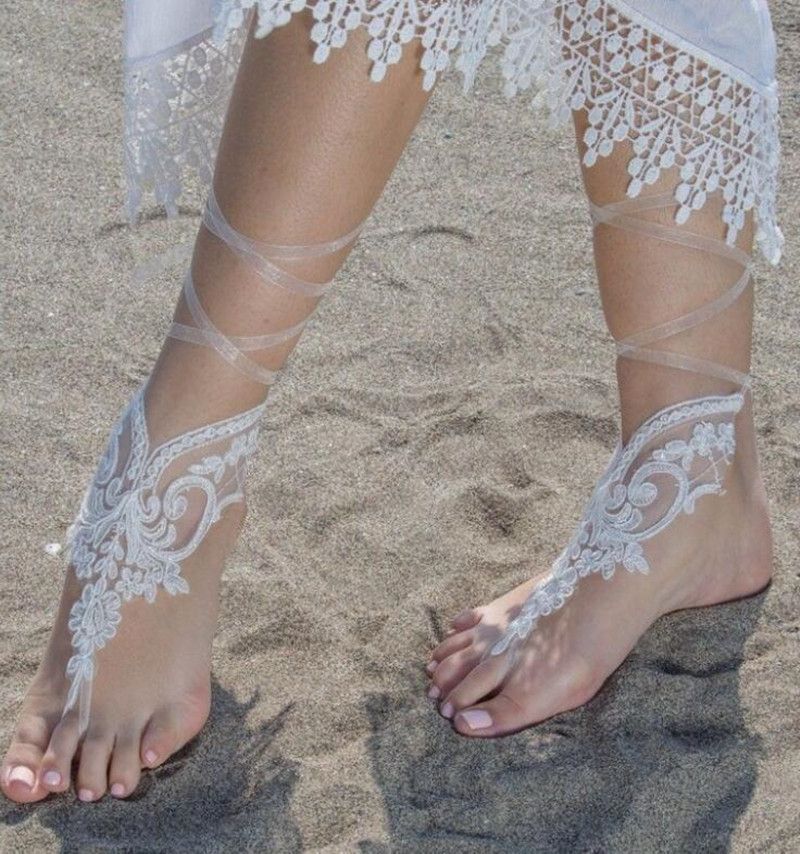 Beach Wedding Shoes For Women White Ivory Lace Appliques