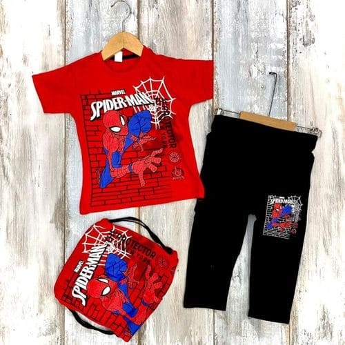 3 In 1 Spiderman Top And Trouser Set With Bag - Red
